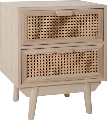 Produktbild von SalesFever Nacht-Kommode mit Rattan Front | 2 Schubladen | Korpus MDF | Beine Paulownia Holz | B 42 x T 36 x H 50 cm | natur
