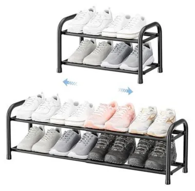 Obrázok produktu pre Kovová polica na topánky, čierna, 2 úrovne, rozmerovo nastaviteľná, 45-83 cm