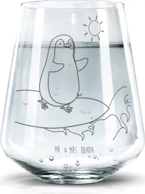 Produktbild von Mr. & Mrs. Panda Glas Pinguin Surfer - Transparent - Geschenk, Urlaub, Motiviert, Portugal, Becherglas, Tumbler, Wasserbecher, Optimistisch, Wasserglas, Hawaii, Trinkglas