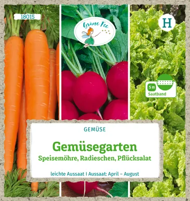 Produktbild von Grüne Fee - Gemüsegarten Saatband 5 m Speisemöhre Radieschen Pflücksalat Samen - 18015