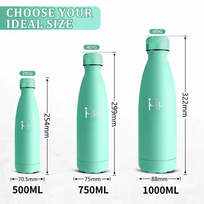 Produktbild von Edelstahl Trinkflasche 0,5L, Isolierflasche doppelwandig, BPA-frei, Metall