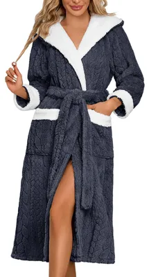 Produktbild von Warmer Bademantel für Damen mit Kapuze und Fleece-Futter