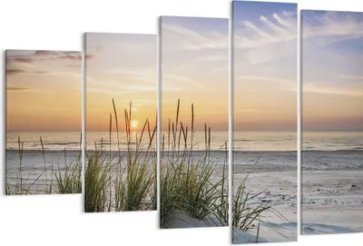 Produktbild von Bild auf Leinwand - Leinwandbild - 5 Teile - Westen Sonne Strand - 150x100cm - Wand Bild - Wanddeko - Wandbilder - Leinwanddruck - Bilder - Wanddekoration - Leinwand bilder - Wandbild - EG150x100-4201
