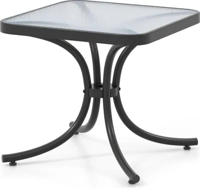 Produktbild von Beistelltisch mit Tischplatte aus Gehärtetem Glas Wetterfester Balkontisch Kleiner Gartentisch