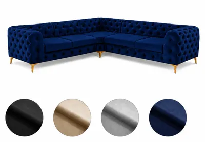 Produktbild von Ecksofa Moet L-Form dunkelblau 262x262 cm groß – Wohnlandschaft modern, gesteppt, Bonellfederkern, frei stellbar