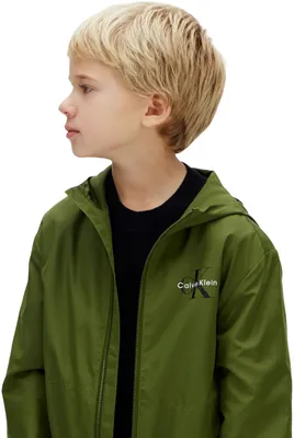 Produktbild von Calvin Klein Jungen Windbreaker Jacke Monologo Essential mit Kapuze, Grün (Rich