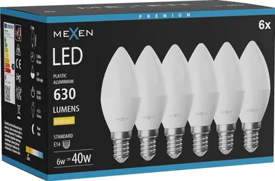 Produktbild von Mexen Nova 6x LED-Lampe E14, C37, 6W, Warm - 3000K, 630 lm - L102-E14-0630-01x06