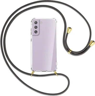 Produktbild von Handykette Backcover-Schutzhülle mit Band (Metall goldfarben) für Samsung Galaxy S21 FE - dunkelgrau