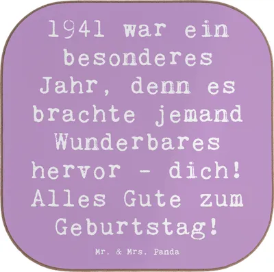 Produktbild von Mr. & Mrs. Panda Untersetzer für Gläser Spruch 1941 Geburtstag - Lavendeltraum - Geschenk, Tischuntersetzer, Jubiläumstag, Alter, Geburtstagsgeschenk, Geburtstagskind