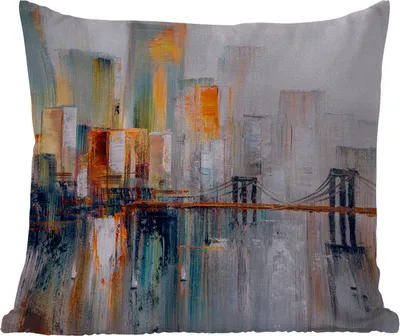 Produktbild von MuchoWow® Outdoor Kissen - Ölgemälde - Skyline - Abstrakt - 45x45 cm - Wetterfest - Lounge Kissen - Fotokissen - Dekoratives Kissen