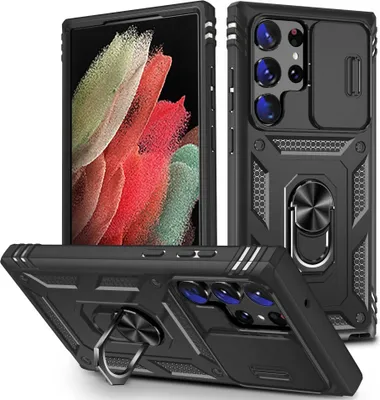 Produktbild von Samsung Galaxy S24 Ultra Hülle - Coverup Ring Ständer Back Cover mit Kamera Schutz - Schwarz