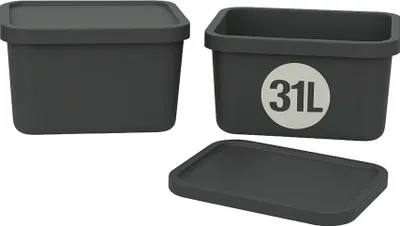 Produktbild von Plastard Boxen 31 L, 2er-Set, stapelbar, BPA-frei, anthrazit, mit Deckel