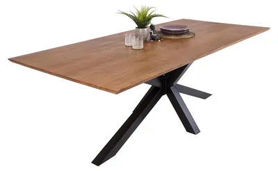 Produktbild von Esstisch 200x100cm Akazie massiv nussbaumfarben schweizer Kante Spider-Gestell ABBY