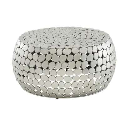 Produktbild von Couchtisch Metall Silber 66x66x32 cm Sofatisch Aluminium, Design Wohnzimmertisch Rund, Kleiner Kaffeetisch Modern, Beistelltisch Anstelltisch Wohnzimmer