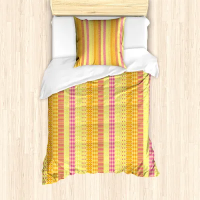 Produktbild von ABAKUHAUS Blumen Mantele, Blumen-Stern-Streifen-Motiv, Milbensicher Allergiker geeignet mit Kissenbezügen, 135 cm x 200 cm - 80 x 80 cm, Gelbes Ringelblume Rosa