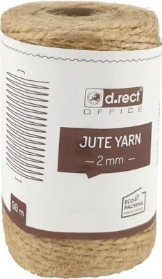 Produktbild von D.RECT 50m Jute-Schnur Natur Braun Jute-Kordel | Packschnur Geschenk-Band Bastelschnur Dekokordel | 2mm Dicke | Für: Verpackung, DIY Kunst-Handwerk, Floristik, Dekoration