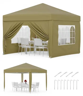 Image de Tente pliante - Pop-up 3 x 3 m - Tissu Oxford 420D imperméable - EnduitPolyuréthane- Armature en aluminium - Avec 4 parois latérales - Sac de transport - Kaki