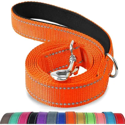 Obrázek produktu pro Nylonová vodítko pro psy, polstrovaná rukojeť, reflexní, oranžová, délka 1,2 m, šířka 2 cm