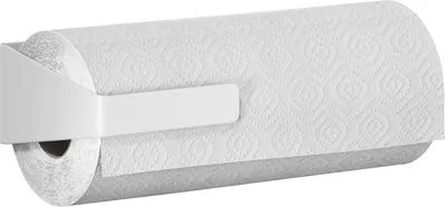 Produktbild von tesa Küchenrollenhalter – zum Kleben Papierrollenhalter für mehr Ordnung in der Küche - horizontale oder vertikale Montage - Küchenzubehör - mit Adapter, Wandmontage ohne Bohren - Weiß
