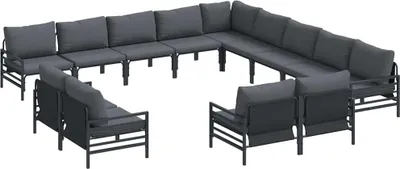 Produktbild von vidaXL Gartensofa-set mit Kissen 13 pcs Schwarz Stahl