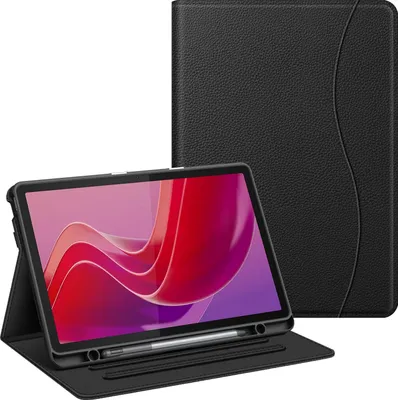Produktbild von Fintie Hülle mit Stifthalter für Lenovo Tab M11 (TB330) 11 Zoll 2024, Soft TPU Rückseite Gehäuse Schutzhülle mit Dokumentschlitze und Multi-Winkel Ansicht, Nicht für Lenovo Tab P11 11 Zoll, (Schwarz)