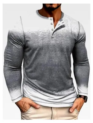Produktbild von Langarmshirt Herren Sport 3D-Druck T-Shirt mit Knopfleiste V-Ausschnitt Henley Shirt Leicht und Luftig Tee Tops Henleyshirt für Männer Oberteile