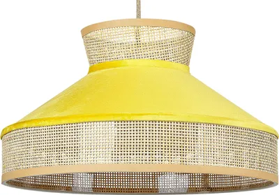 Produktbild von BELIANI Hängelampe Gelb und Naturfarben Rattan mit Samt 1-Flammig Kegelform Modern Boho Wohnzimmer Esszimmer Beleuchtung Ausstattung Pendelleuchte