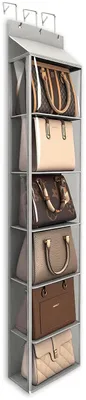 Produktbild von Organizer mit 6 Fächern, hängender Handtaschen-Organizer mit Reißverschluss, für Schals, Mützen und Leggings, 40 x 14,5 x 173 cm, hellgrau