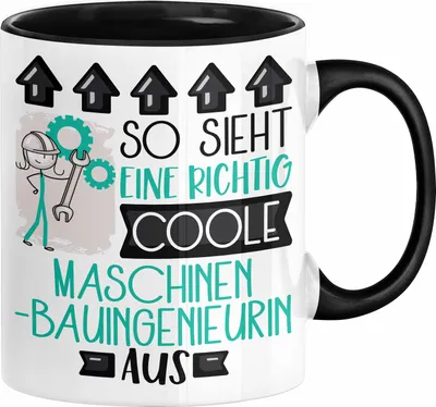 Produktbild von Maschinenbauingenieurin Geschenk Tasse Geschenkidee für Maschinenbauingenieurin Geburtstag Weihnachten Spruch So Sieht Eine Richtig Coole Maschinenbauingenieurin Aus Kaffee-Becher  (Schwarz)