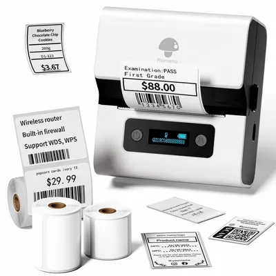 Etikettenprinter M221 mit 3 Etikettenrollen, Bluetooth, Weiß
