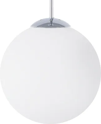 A close-up studio shot of a white glass globe pendant light with a silver metal fixture.