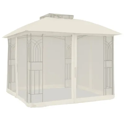 Produktbild von Pavillon mit Doppeldach & Netzwänden Creme 2,94x2,94 m Stahl