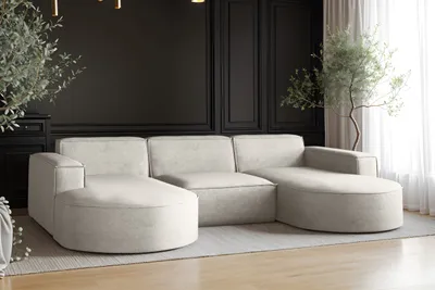 Image de Canapé d'angle Modena forme U, Canapé élégant et moderne Tissu Salvador Gris clair