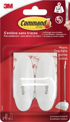 Image de Command 17068FGN Crochet métallique 3M Command, plastique/métal, blanc, taille : M