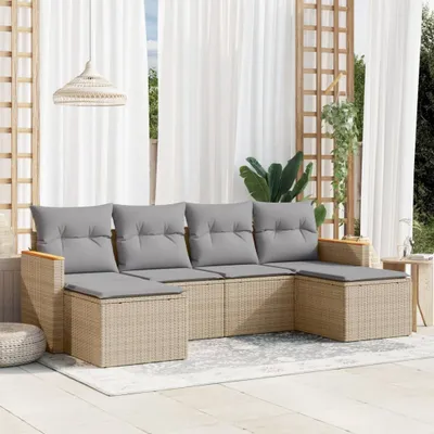 Produktbild von Möbel 6-tlg. Garten-Sofagarnitur mit Kissen Beige Poly Rattan 2024