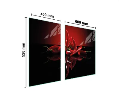 Produktbild von Herdabdeckplatten 2 teilig 100x52 Glaskeramikkochfeld Abdeckung Glas Schneidebrett Chilli Rot
