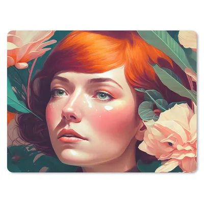 Produktbild von MuchoWow® Mauspad Mousepad Porträt - Frau - Blumen - Rosa - Botanisch 23x19 cm - Mousepads - Maus Mat - Pad - Mausunterlage - Schreibtischunterlage - Mauspad