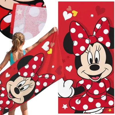 Produktbild von Minnie Mouse, rotes schnelltrocknendes Strand- und Badetuch aus 100 % Baumwolle, 70 x 140 cm,
