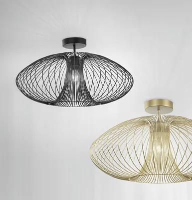 Produktbild von Deckenlampe Metall rund Ø 60 cm Schwarz E27 Modern Drahtschirm Deckenleuchte