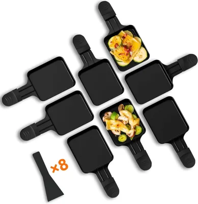 Raclette-Pfännchen-Set, 8 Stück, Antihaftbeschichtung, schwarz