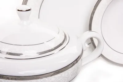 Produktbild von Konsimo Abendessenservice für 6 Personen (25 Artikel) "GEOS PLATIN", Weiß, Porzellan, Classic, 27,5 cm / 24 cm / 20,5 cm / 31 cm / 23 cm / 16,5 cm / 36 cm / 26 cm / 3 l / 400