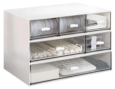Schreibtisch-Organizer, 6 Schubladen, stapelbar, Kunststoff, Weiß