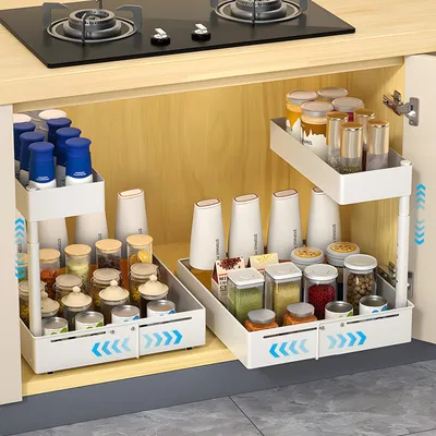 Ausziehbarer Schrank-Organizer 2er-Set, 2 Etagen, Kohlenstoffstahl