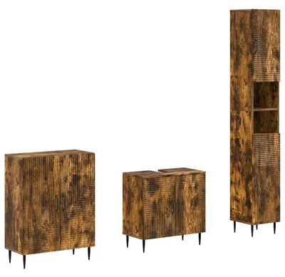 Immagine prodotto di vidaXL Sistema di mobili da bagno in 3 pezzi, modello HAARLEM, finitura rovere affumicato
