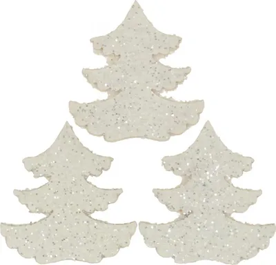 Produktbild von Streudeko Weihnachten Tannenbaum Weiß Glitter 4cm 72 Stück - Festliche Deko aus Holz