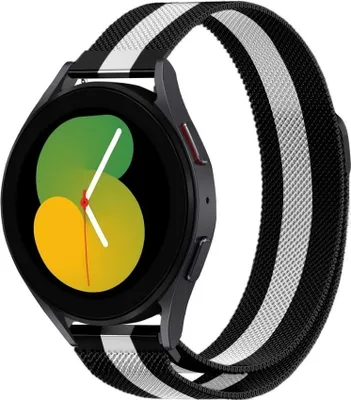 Produktbild von Strap-it Milanese Armband - Kompatibel mit Samsung Galaxy Watch 5 Armband 40mm Edelstahl Ersatzarmband mit Magnetverschluss - Hochwertiges Material - für Samsung Galaxy Armband Schwarz / Weiß