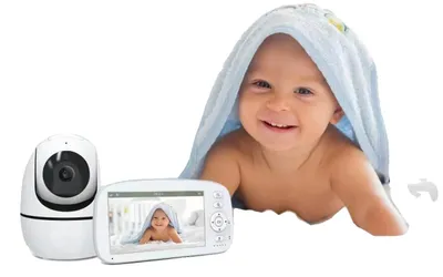 Image de Bébéphone, résolution 720p, 2 caméras, vision nocturne, écran de 5 pouces, rotation à 350°