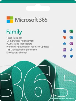 The image shows the packaging of Microsoft 365 Family subscription.