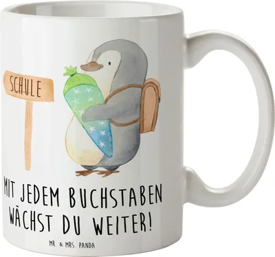 Produktbild von Mr. & Mrs. Panda Keramiktasse Schulanfang Inspiration - Weiß - Geschenk, schöne tasse, Stärke, Schulstart, kaffeebecher bedruckt, Vertrauem, Trost, Schulstarter, Pott