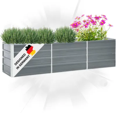 Produktbild von DELUKE® Hochbeet für Garten OSKAR Grau | 240x40x45cm | Verzinkter Stahl | Wetterfest | Gartenbeet Kräuterbeet Blumenbeet Beet hoch Frühbeet für Garten Gemüsebeet